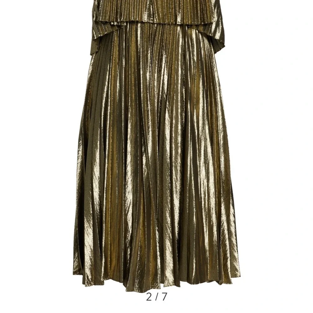 J. Crew / NWT Collection Pleated Gold Lamé Midi Dress Hollywood GLAM FLApper 12